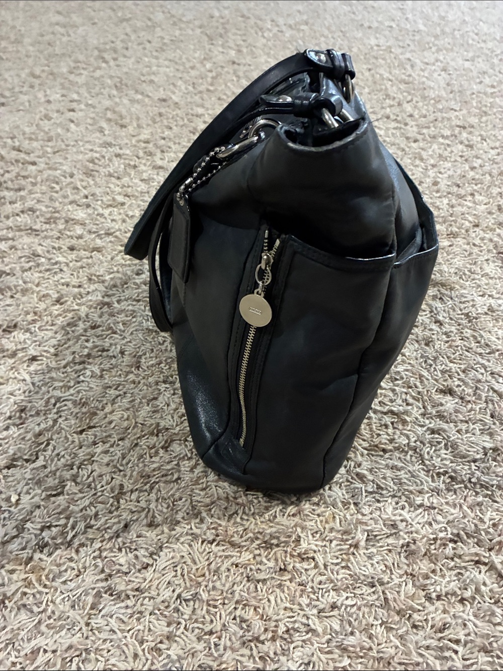 COACH Black Leather Tote with Silver Accent Hardware - Picture 3 of 8